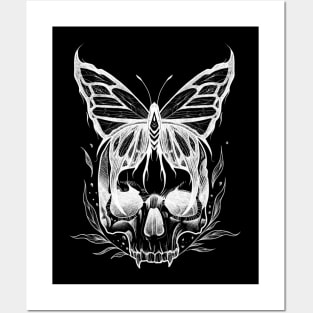 Skull and Butterfly (white version) Posters and Art